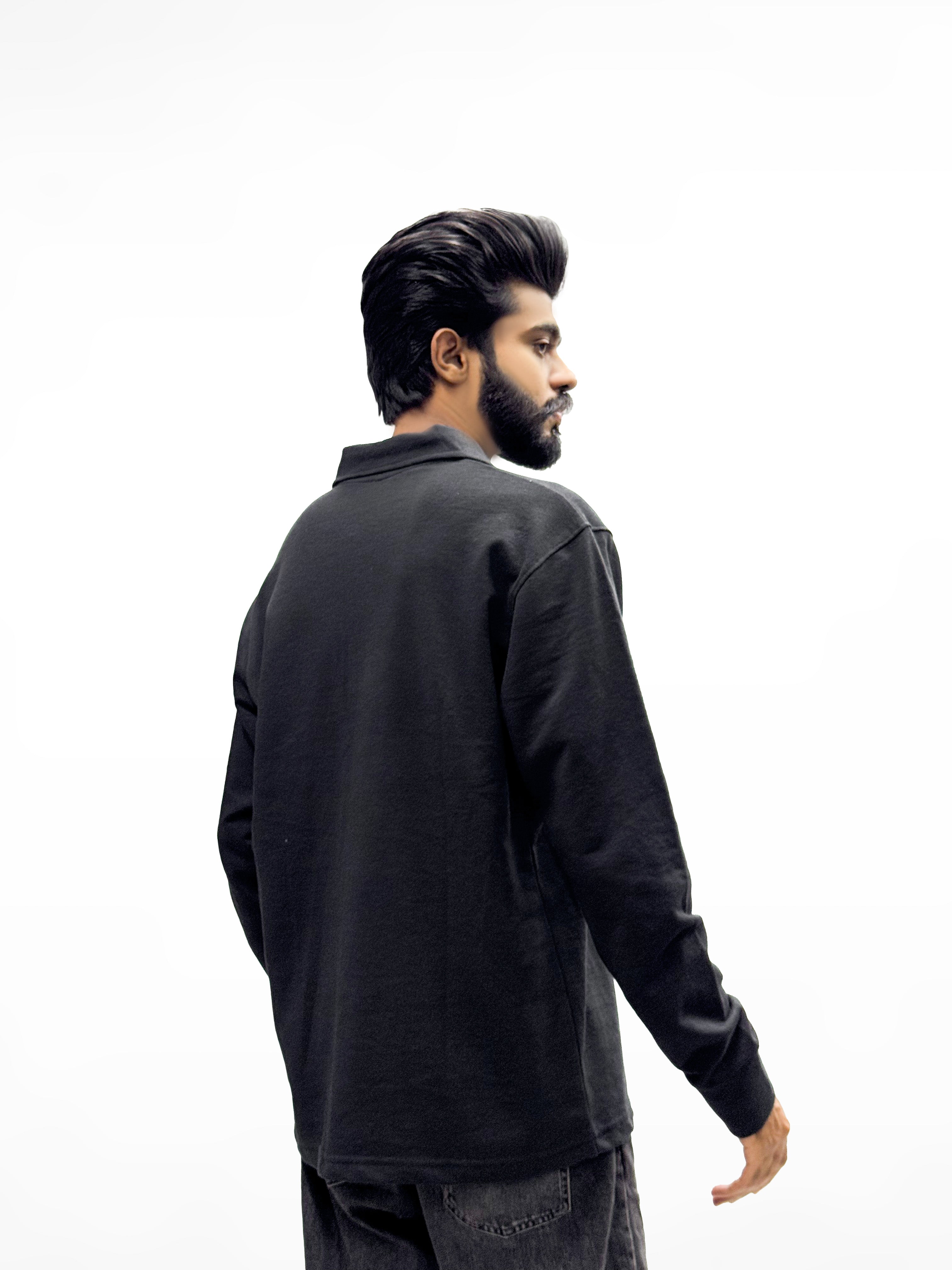 Premium Black Zip-Up Collar Full Sleeves Shirt
